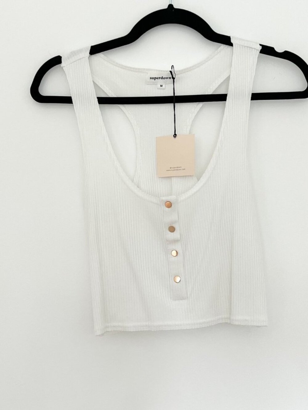 Superdown Ribbed Snap Button Henley Crop Tank White NWT